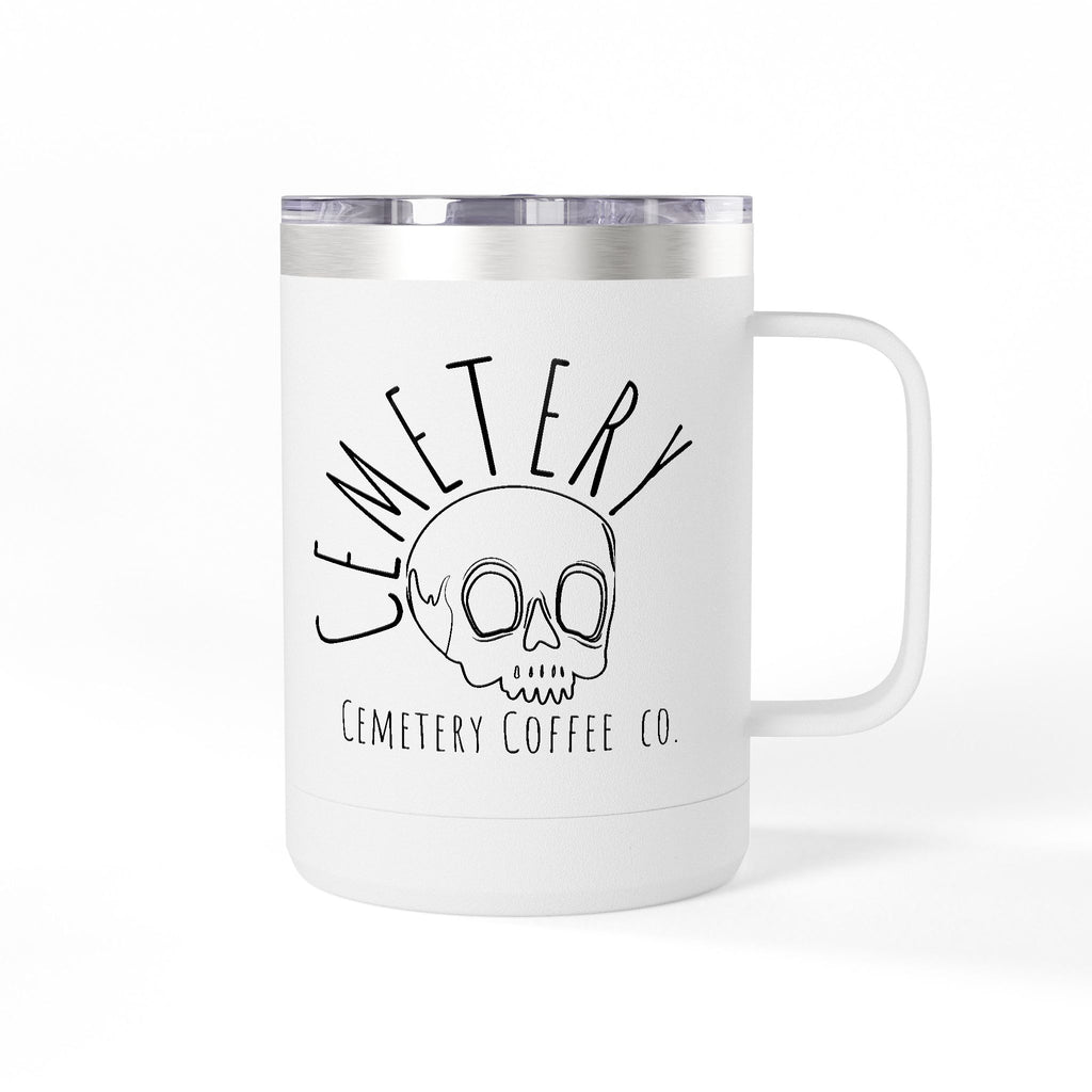 “Death By Coffee” - Cemetery Coffee Mug Tumbler - 15oz Skull Design